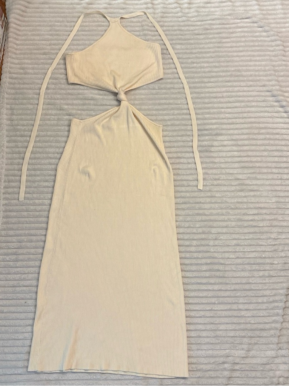 cult gaia Cream Ribbed Halter Maxi Dress with Front Knot Cutout - Picture 2 of 8